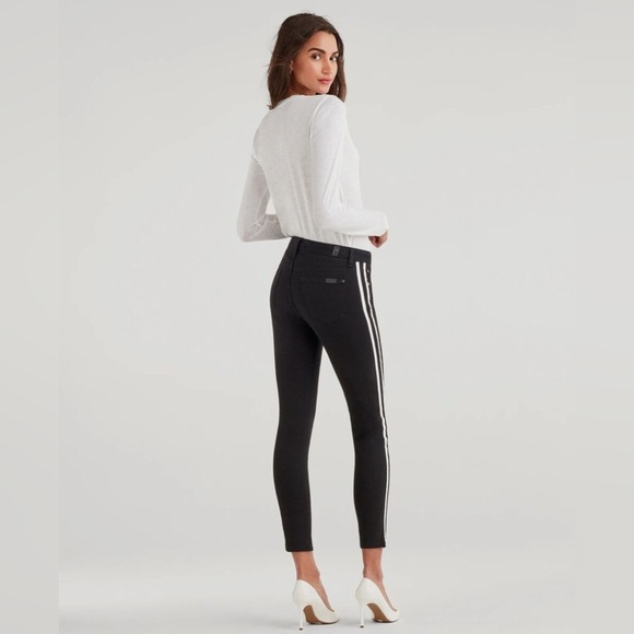 7 For All Mankind B air The Ankle Skinny Jeans Black White Leather Stripes - Picture 3 of 9